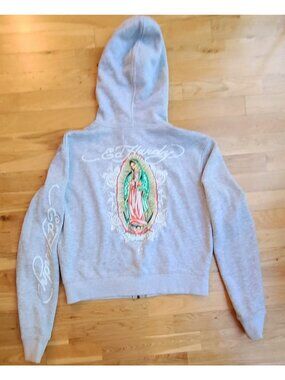 Ed Hardy Virgin Mary Graphic Hoodie Women’s Medium Y2K Tattoo Art Streetwear